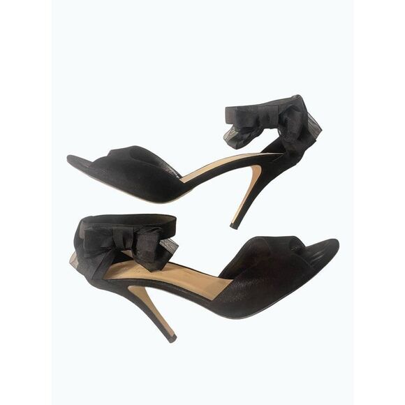 kate spade Shoes - Kate Spade Black Suede Heels Shoes Ankle wrap Bow 9 M